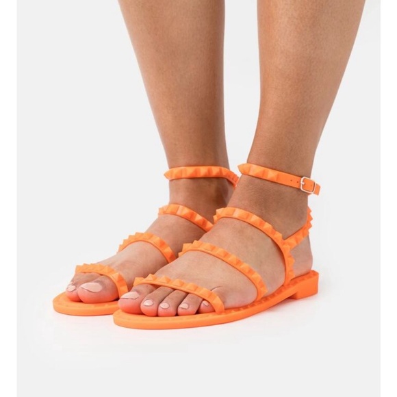 Steve Madden Women's Travel Flat Sandal - Orange Neon Sandals - Picture 1 of 10